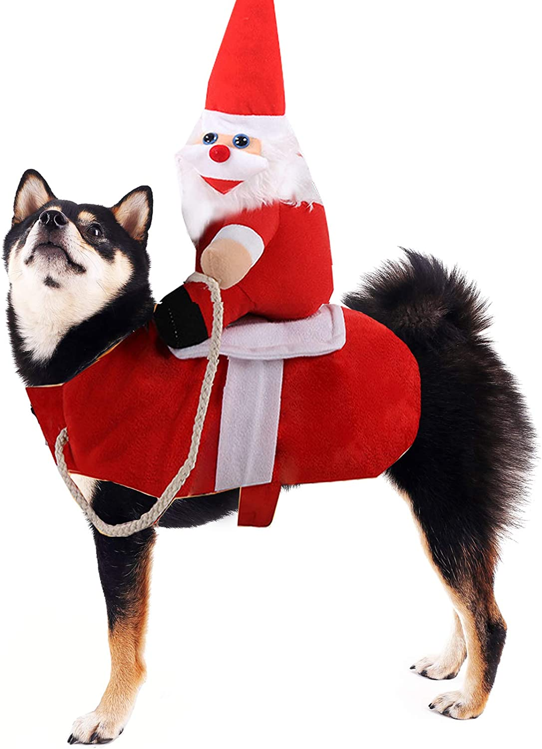 Adjustable & Comfortable Riding Santa Dog Costume (Red, Polyester Cotton)