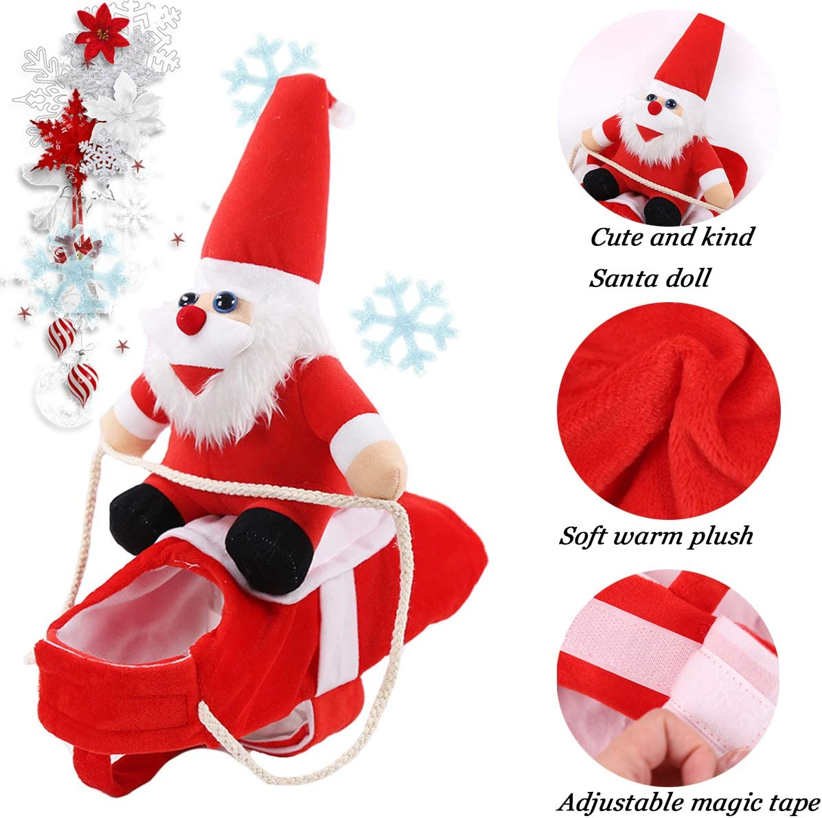 Adjustable & Comfortable Riding Santa Dog Costume (Red, Polyester Cotton)