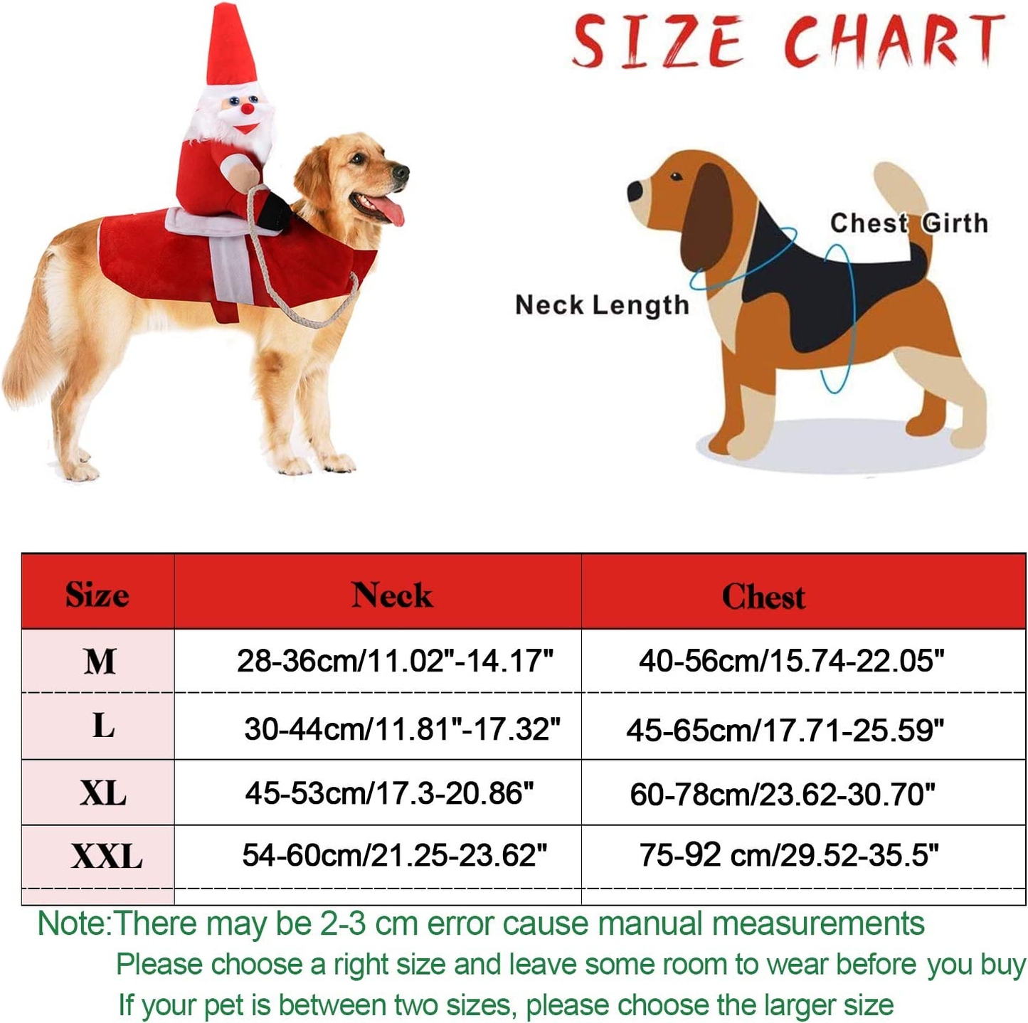 Adjustable & Comfortable Riding Santa Dog Costume (Red, Polyester Cotton)