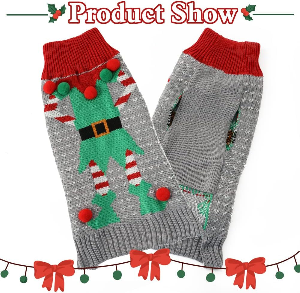 Dog Christmas Clothes, Christmas Dog Sweater for Large Dogs, Classic Red Large Dog Ugly Christmas Sweater，Grey XXL