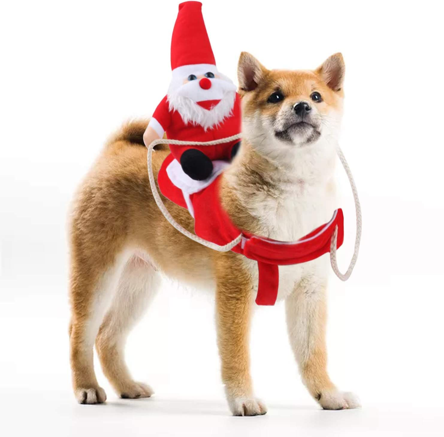 Adjustable & Comfortable Riding Santa Dog Costume (Red, Polyester Cotton)
