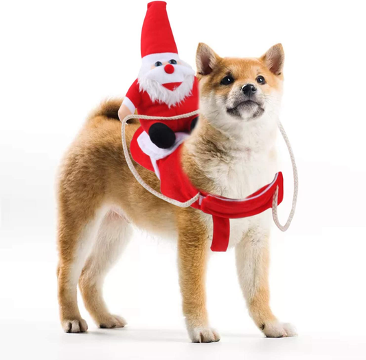 Adjustable & Comfortable Riding Santa Dog Costume (Red, Polyester Cotton)