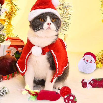 10 PCS Christmas Cat Toys Stockings for Indoor Cats Kitten Assortment Toys Interactive Wand with Bell Plush Santa Claus Snowman Fish Mouse Candy Balls with Catnip